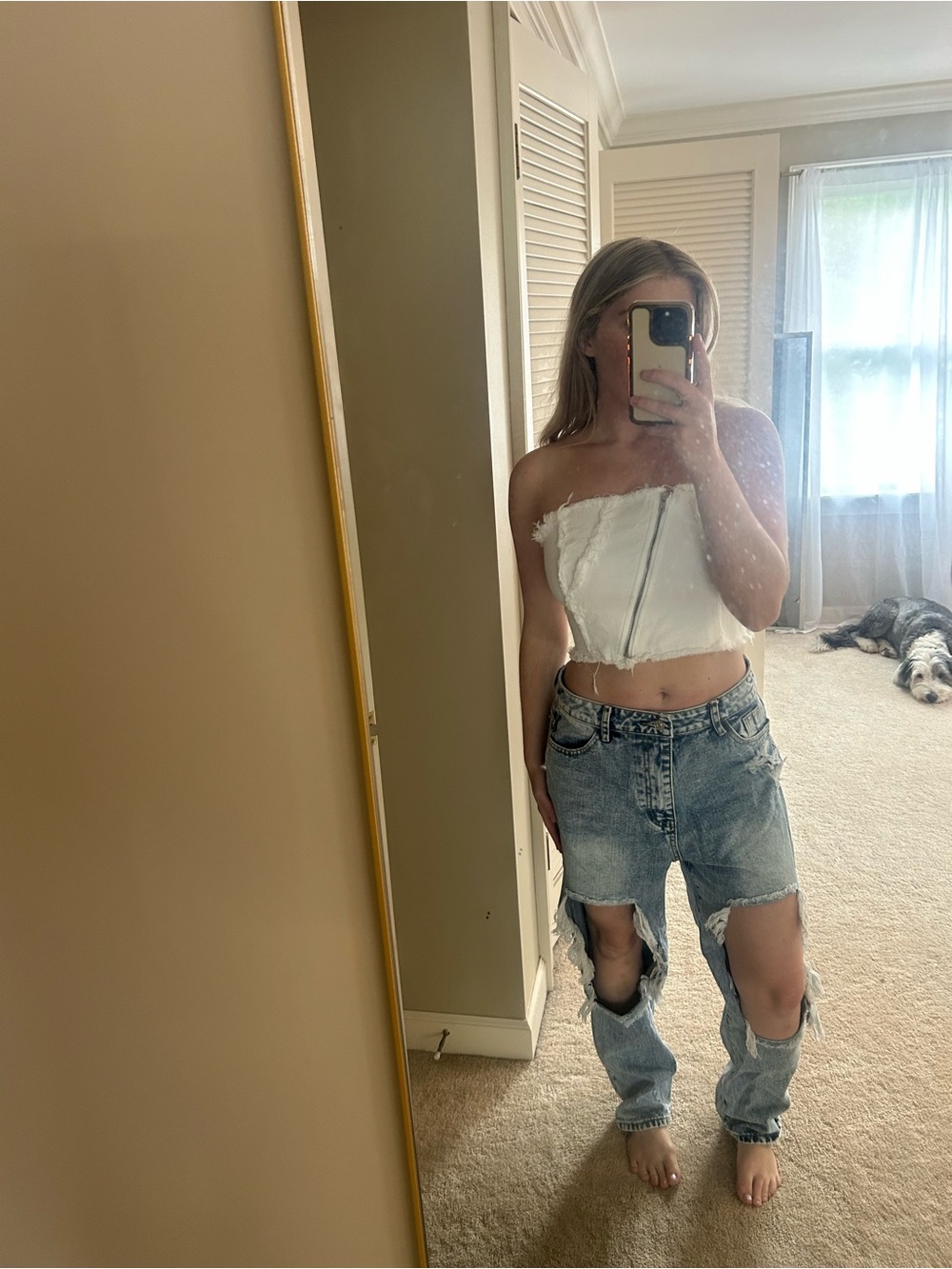Straight Leg Distressed Blue Women’s Jeans